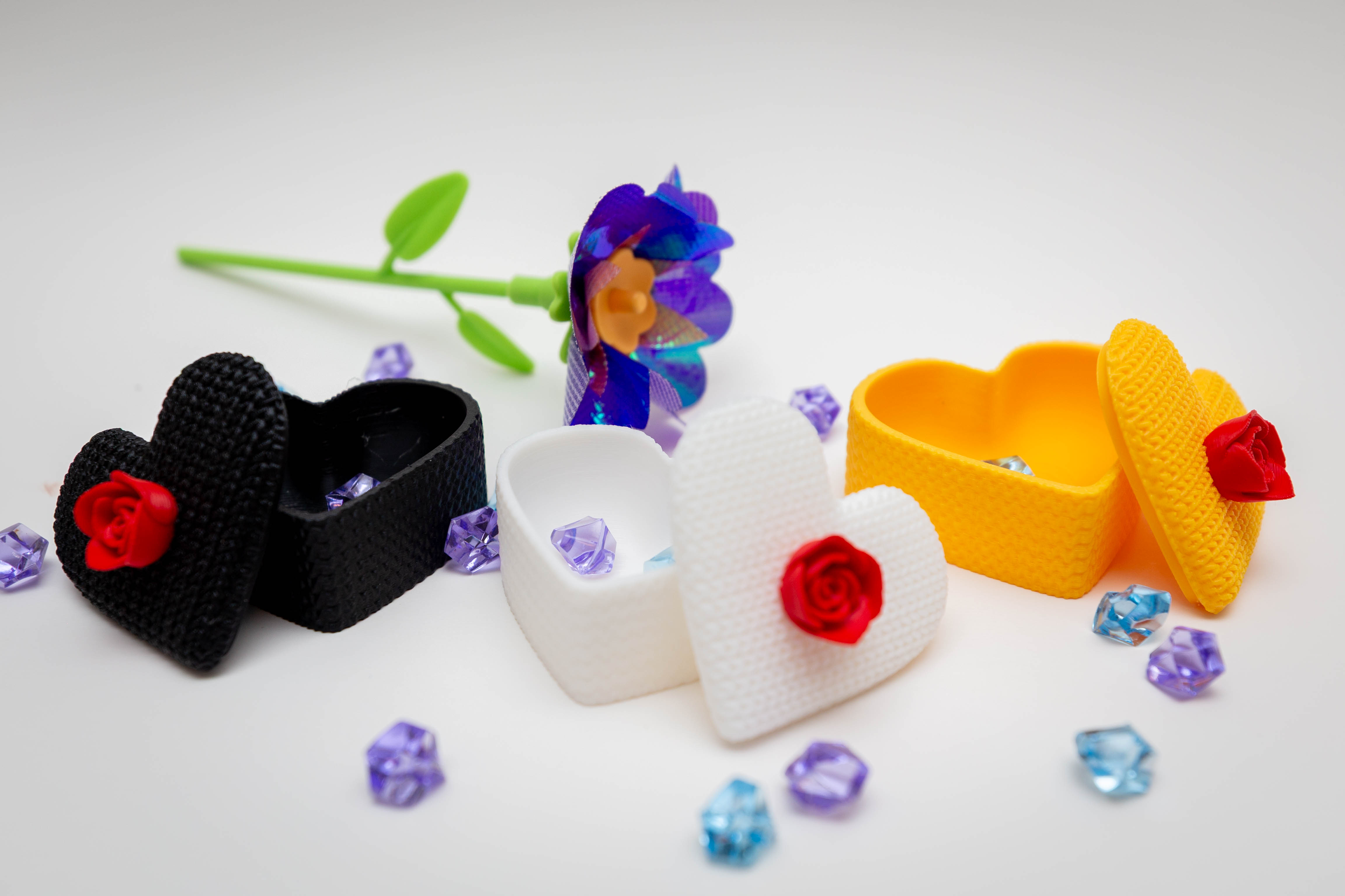 Heart shaped keepsake boxes in three colors